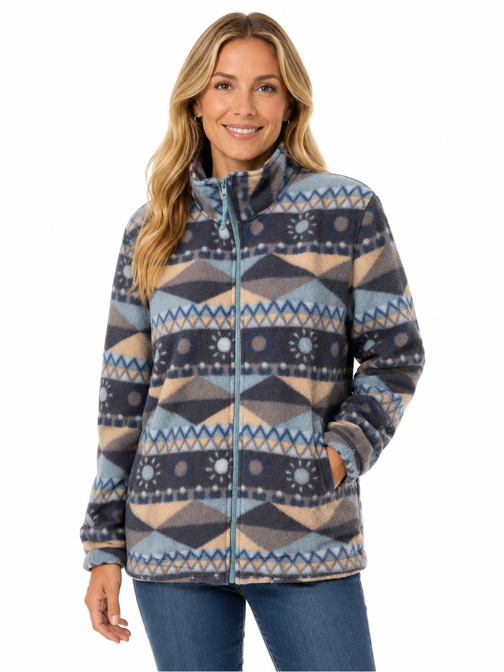 Blue Patterned Fleece Jacket - Women's Full-Zip - 0998
